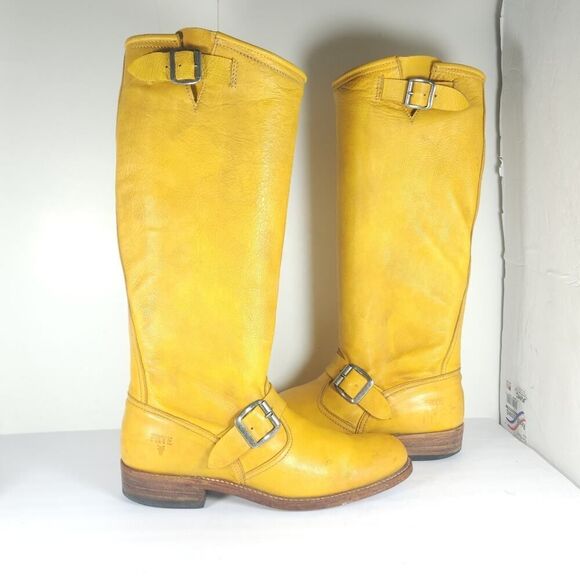 Frye Women's VTG Veronica Slouch US 8M Banana Yellow Leather Riding Boot Spain - Picture 7 of 16